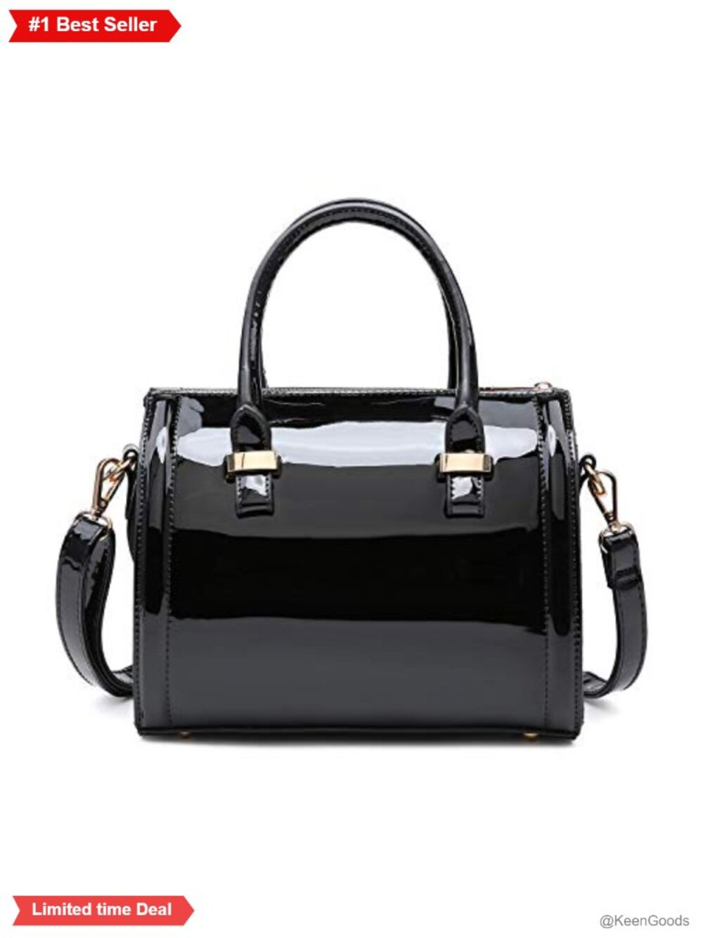 Shiny Patent Faux Leather Barrel Satchel Handbag Top Handle Purse